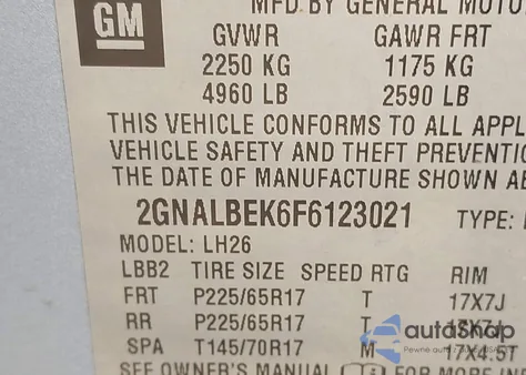 2015 Chevrolet Equinox 1Lt z USA, uszkodzony, nr VIN 2GNALBEK6F6123021